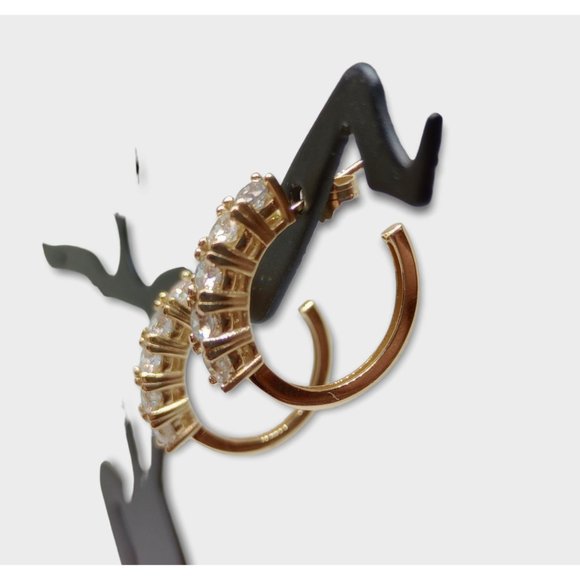 14k Yellow Gold Diamond Hoop Earrings Natural Round SI Brilliant Cut diamonds - Picture 6 of 6